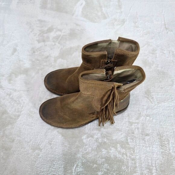 UGG 1002856 Layne 6.5 Brown Fringed Suede Side Zip Ankle Boots Smashed Buffed - Picture 4 of 7